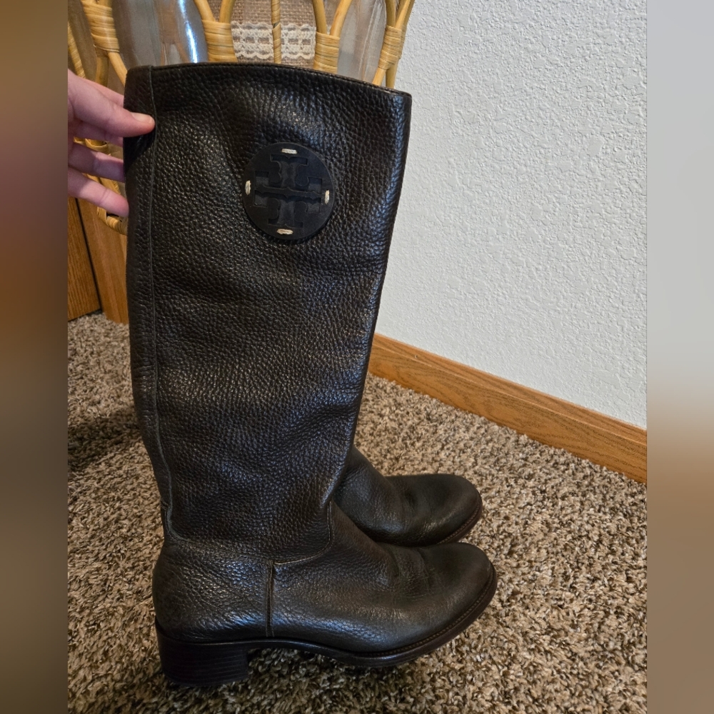 Tory Burch Dark Brown Women's Textured Leather Riding Boots Size 6.5